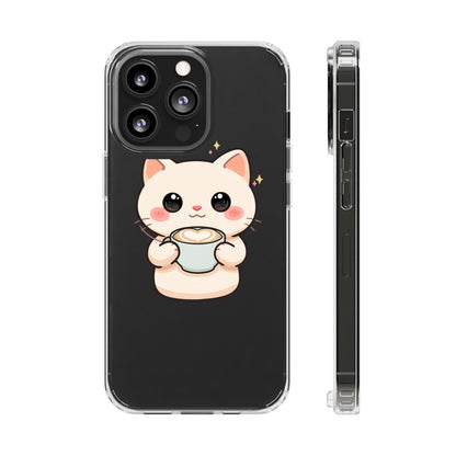 Kawaii Cat Latte Phone Case, Clear Impact-Resistant