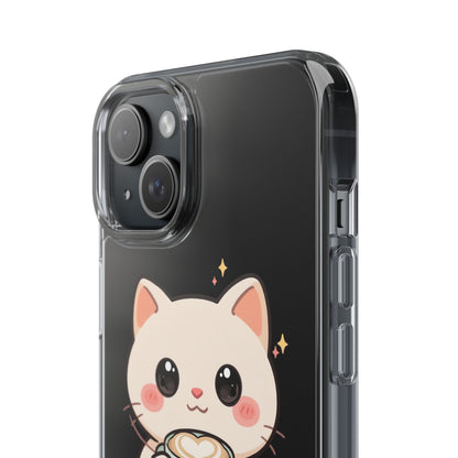 Kawaii Cat Latte Phone Case, Clear Impact-Resistant