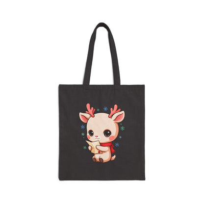Kawaii Reindeer Tote Bag, Cute Christmas Canvas Shopper