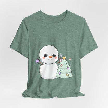 Kawaii Snowman Christmas T-Shirt for Festive Outfits