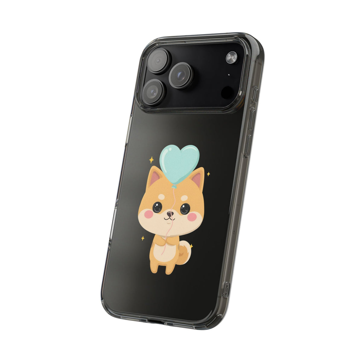 Kawaii Shiba Inu Clear Phone Case with Heart Balloon