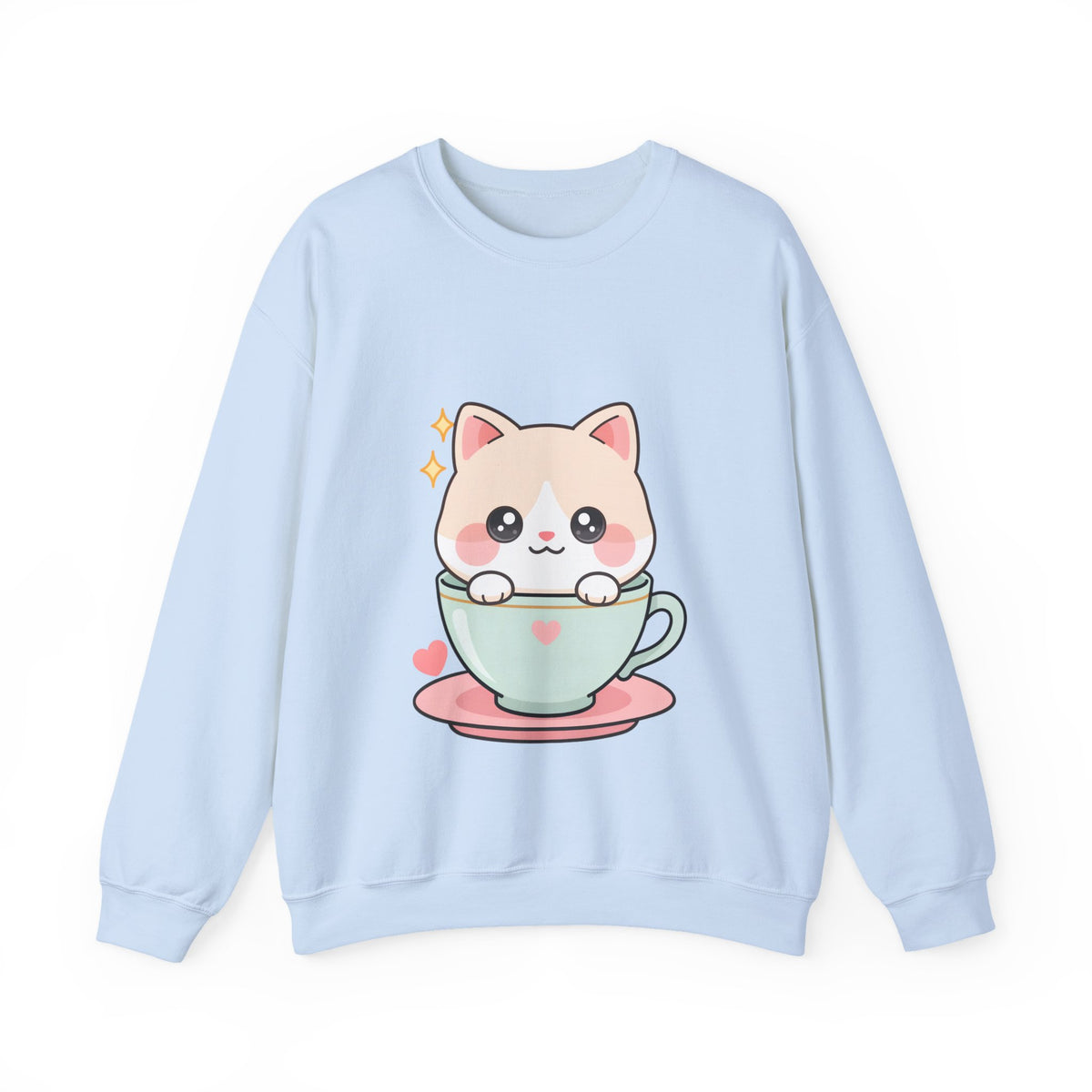 Kawaii Cat Sweatshirt, Cute Cat in Teacup Crewneck