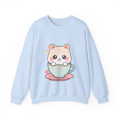 Kawaii Cat Sweatshirt, Cute Cat in Teacup Crewneck