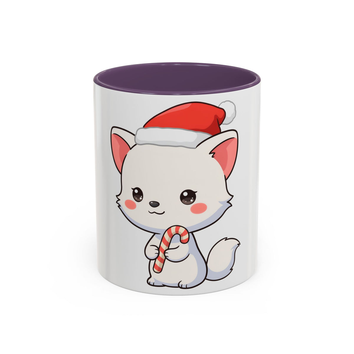 Kawaii Arctic Fox Christmas Mug, Cute Santa Fox Accent Coffee Mug