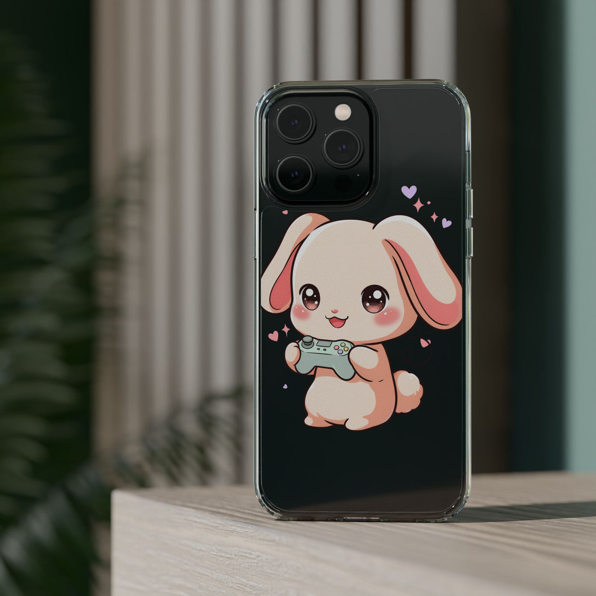 Kawaii Bunny Gamer Clear Impact-Resistant Phone Case