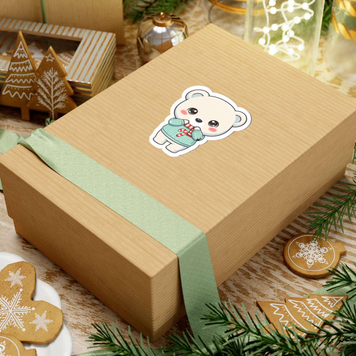Kawaii Polar Bear Christmas Sticker for Cozy Holiday Cheer