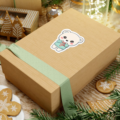 Kawaii Polar Bear Christmas Sticker for Cozy Holiday Cheer