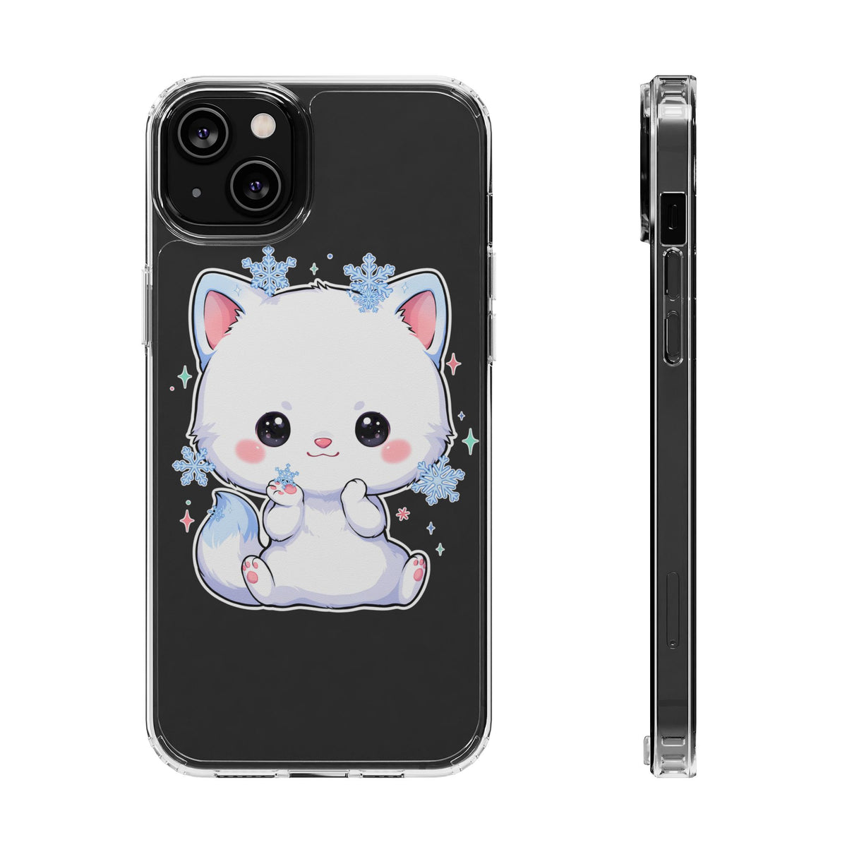 Kawaii Arctic Fox Phone Case, Cute Snowflake Clear Case