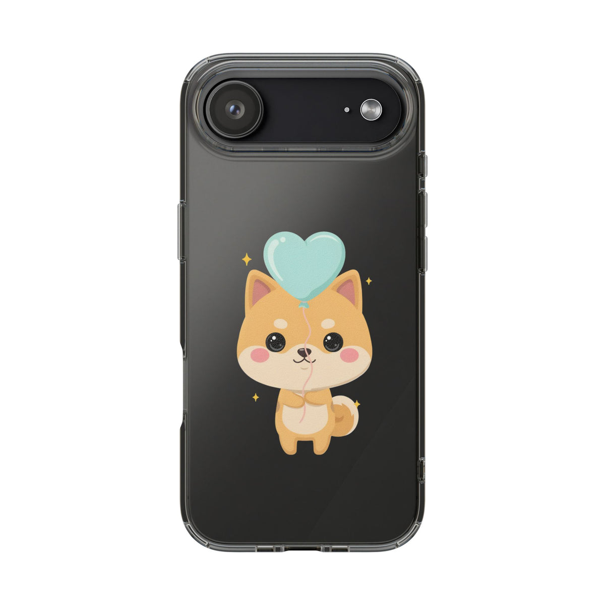Kawaii Shiba Inu Clear Phone Case with Heart Balloon