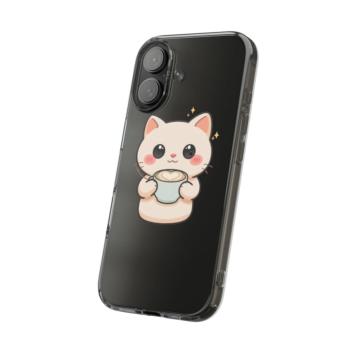 Kawaii Cat Latte Phone Case, Clear Impact-Resistant