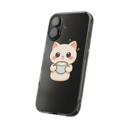 Kawaii Cat Latte Phone Case, Clear Impact-Resistant