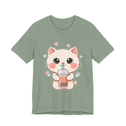 Kawaii Bubble Tea Cat T-Shirt for Cat and Boba Lovers
