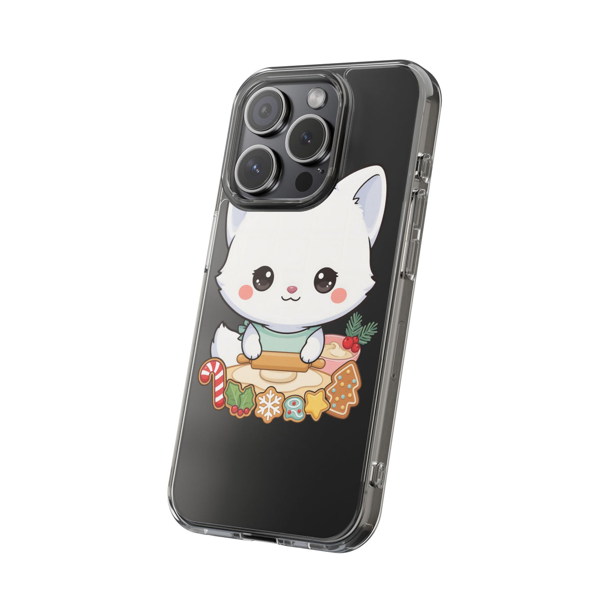 Christmas Fox Clear Phone Case, Kawaii Cookie Baker