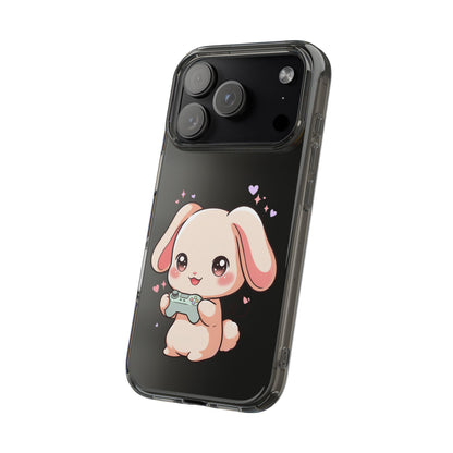 Kawaii Bunny Gamer Clear Impact-Resistant Phone Case