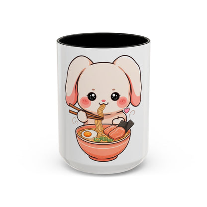 Kawaii Ramen Bunny Accent Coffee Mug, 11 oz or 15 oz