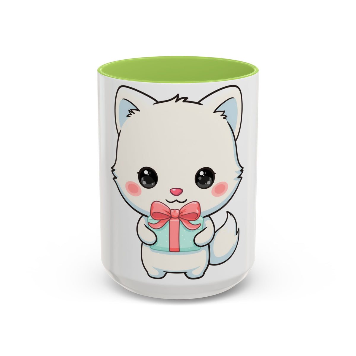 Kawaii Arctic Fox Gift Mug, Cute Holiday Accent Coffee Mug