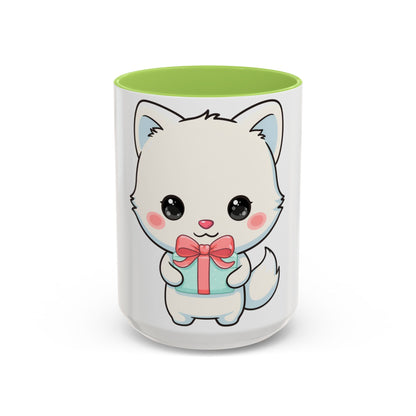 Kawaii Arctic Fox Gift Mug, Cute Holiday Accent Coffee Mug