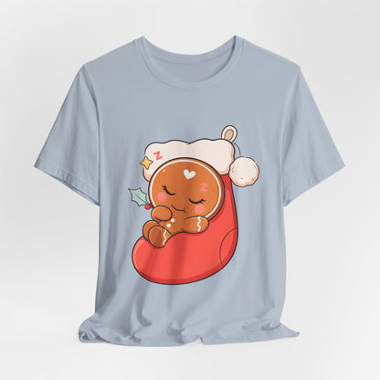 Sleeping Gingerbread Man Christmas T-Shirt, Kawaii Holiday Tee