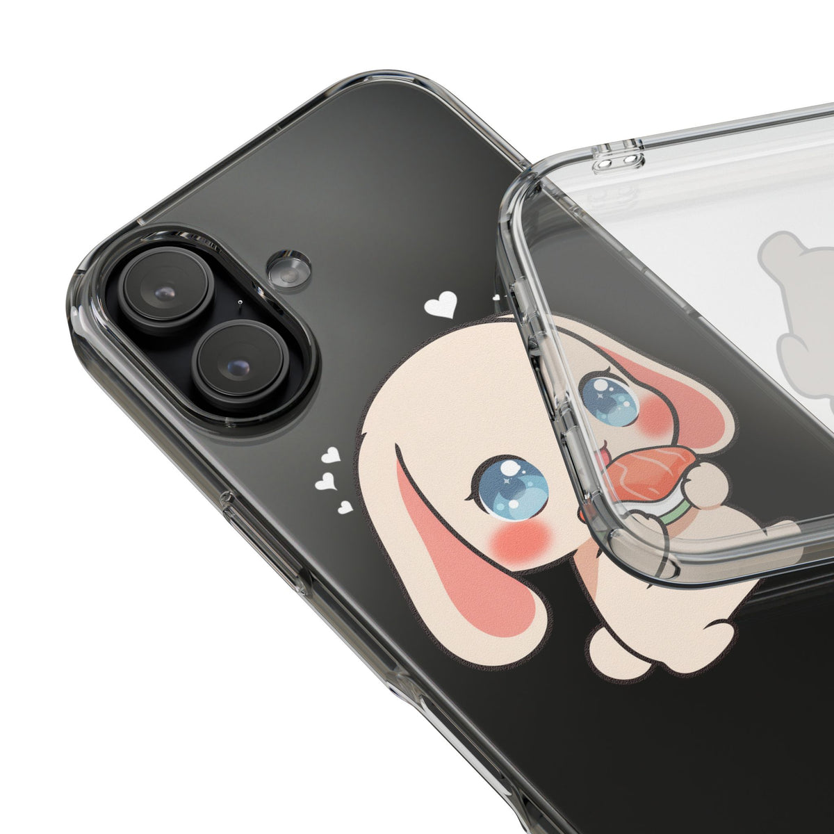 Kawaii Bunny Sushi Phone Case, Clear Impact-Resistant