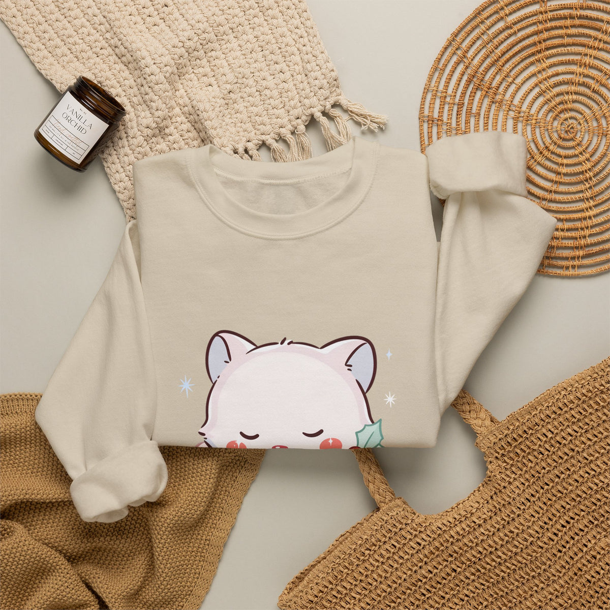 Christmas Fox Sweatshirt, Kawaii Stocking Arctic Fox Gift
