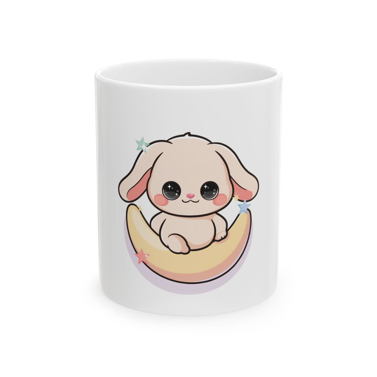 Kawaii Bunny Mug, Crescent Moon Chibi Ceramic Cup