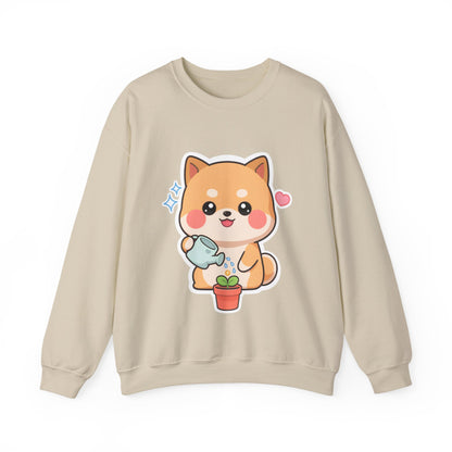 Kawaii Shiba Inu Sweatshirt, Cute Plant Lover Crewneck