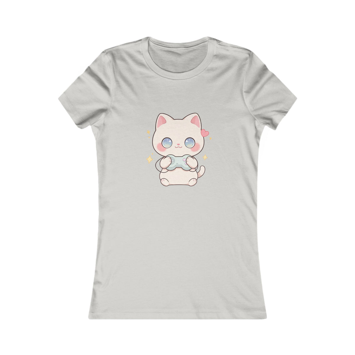 Kawaii Gamer Cat Women's Tee for Cozy Gaming Fans