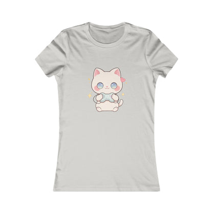 Kawaii Gamer Cat Women's Tee for Cozy Gaming Fans