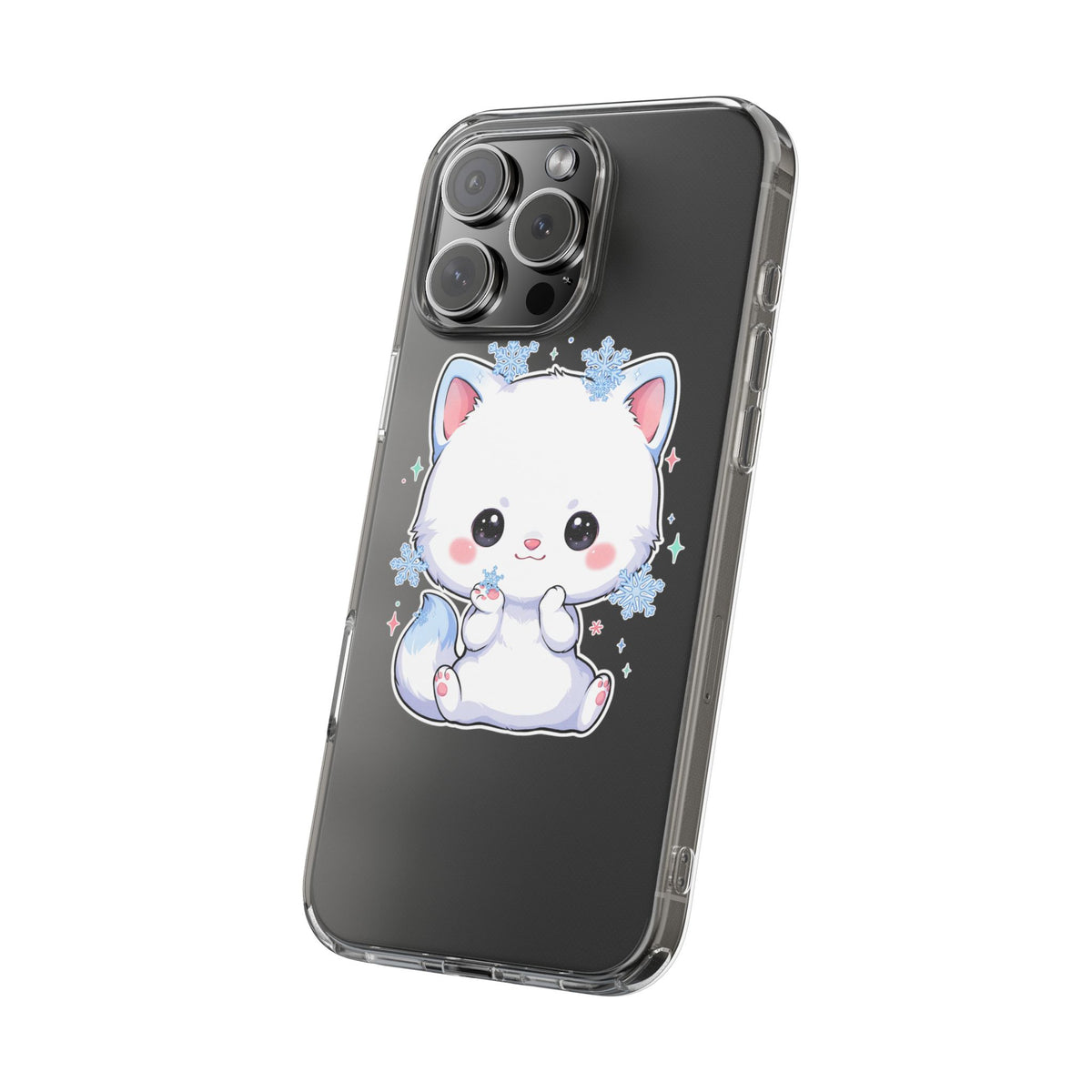 Kawaii Arctic Fox Phone Case, Cute Snowflake Clear Case