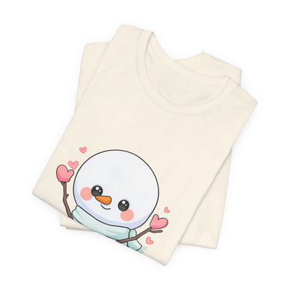 Kawaii Snowman T-Shirt, Cute Winter Sledding Tee