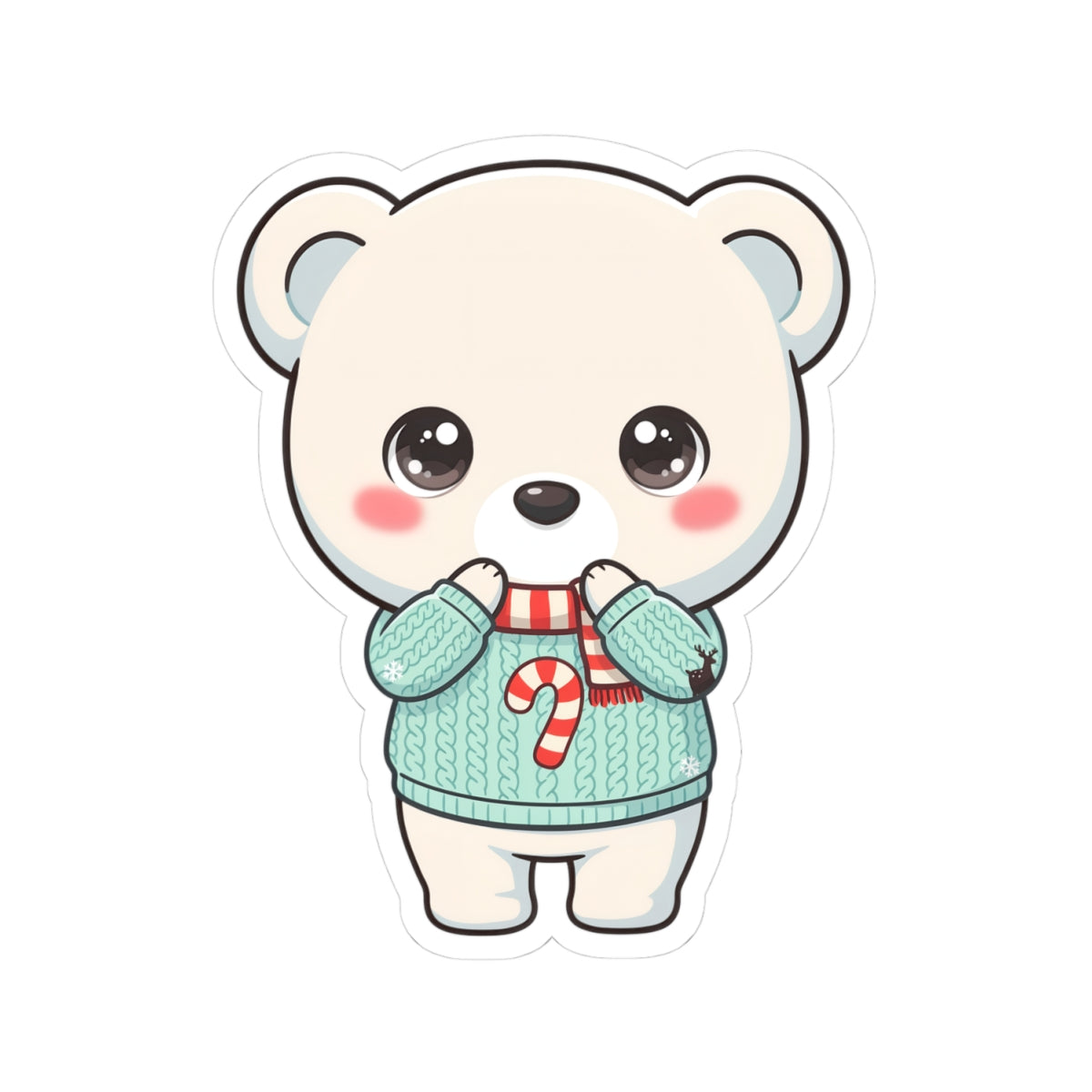 Kawaii Polar Bear Christmas Sticker for Cozy Holiday Cheer