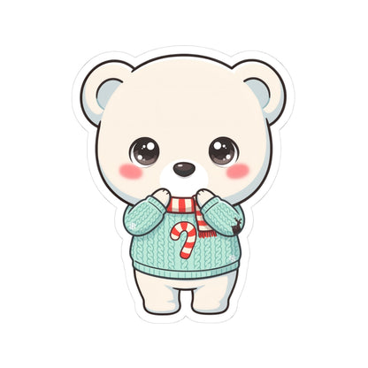 Kawaii Polar Bear Christmas Sticker for Cozy Holiday Cheer