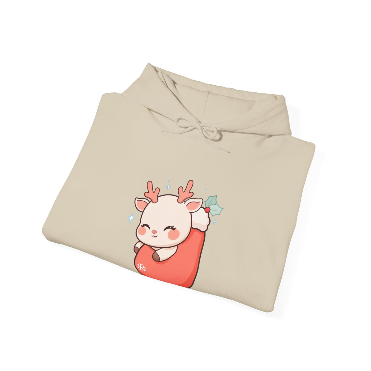 Kawaii Reindeer Hoodie, Cozy Christmas Stocking Sweatshirt