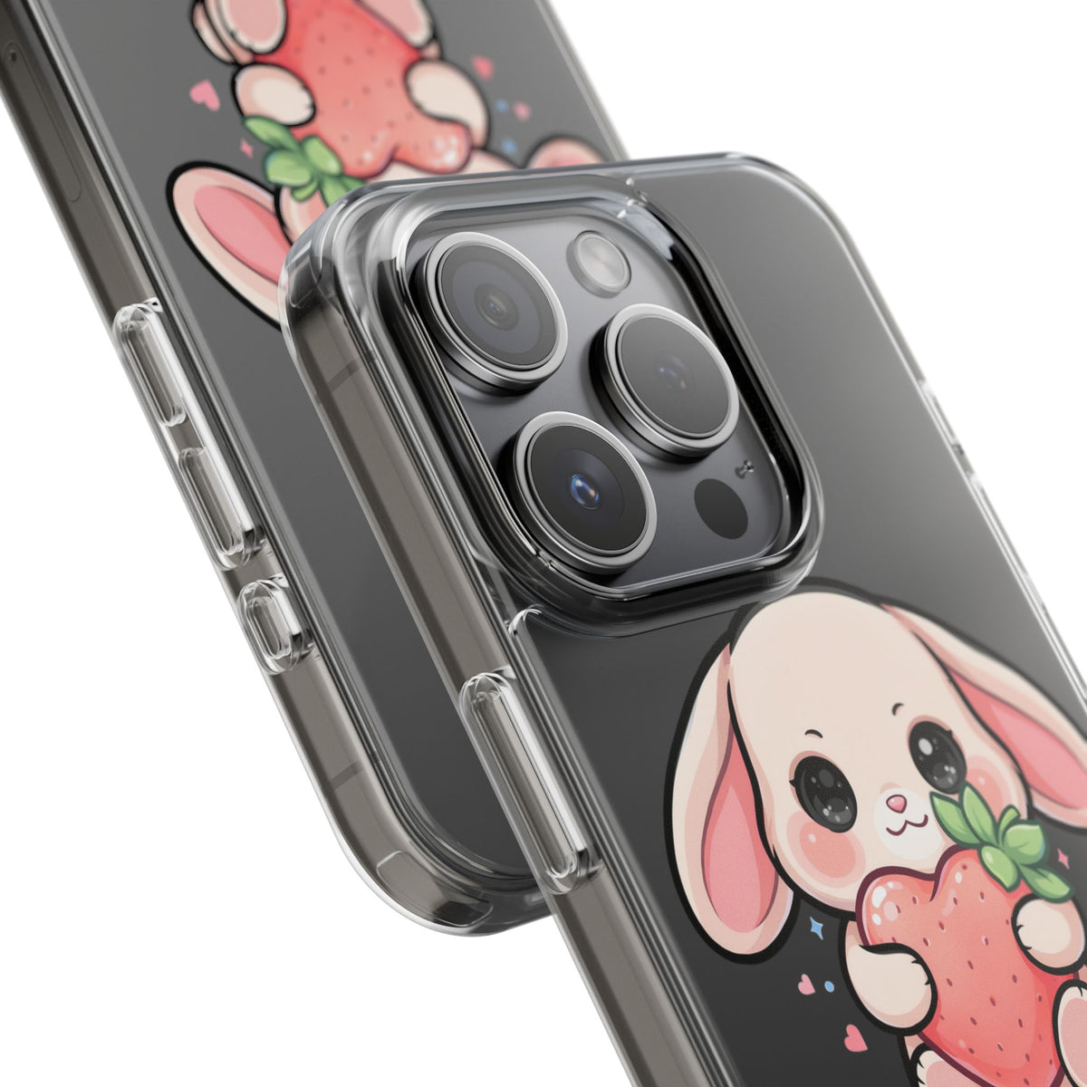 Kawaii Bunny Strawberry Phone Case, Clear Impact-Resistant