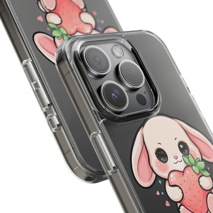 Kawaii Bunny Strawberry Phone Case, Clear Impact-Resistant
