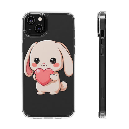 Kawaii Bunny Clear Phone Case with Heart