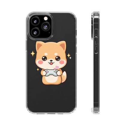 Kawaii Shiba Inu Gamer Phone Case, Clear Impact-Resistant