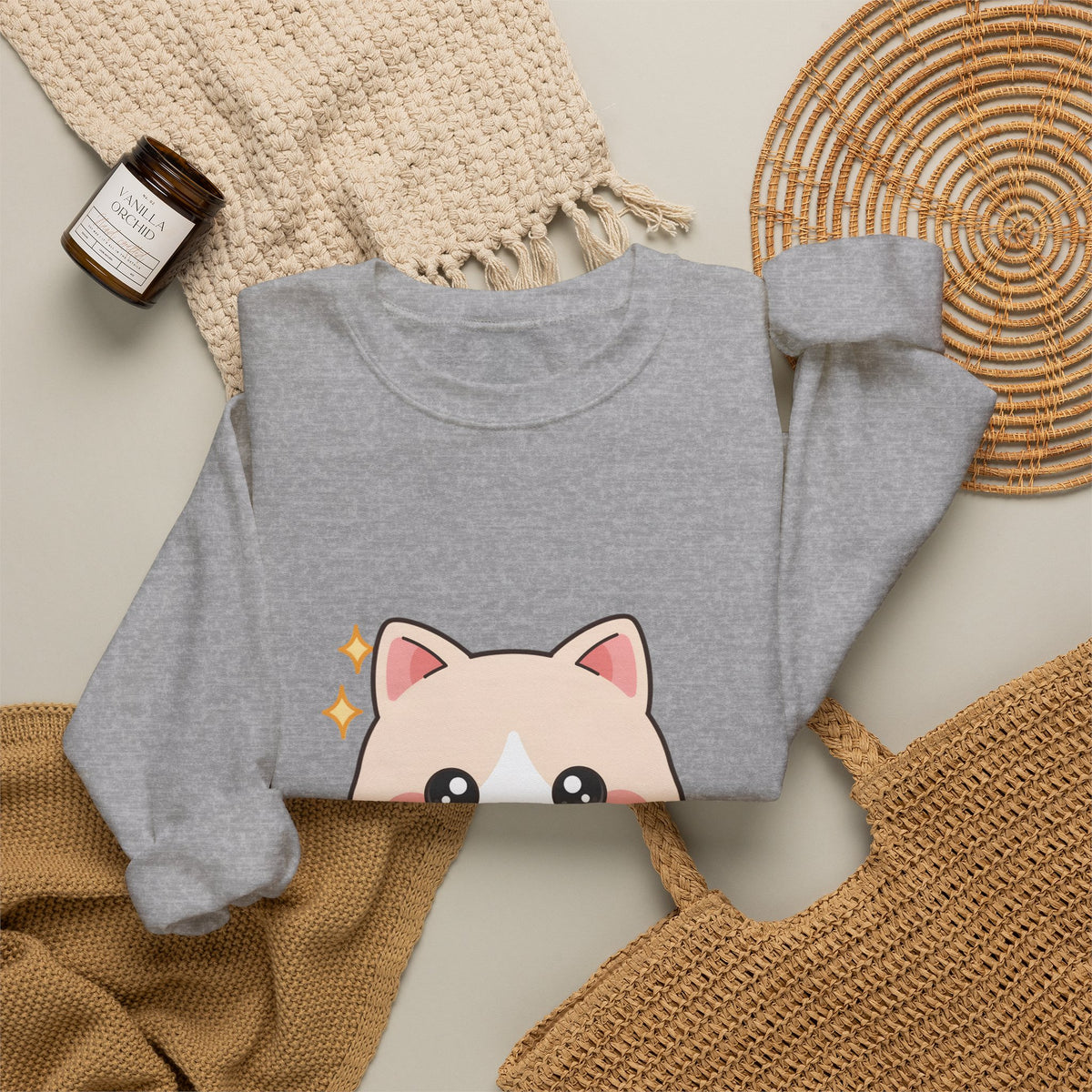 Kawaii Cat Sweatshirt, Cute Cat in Teacup Crewneck