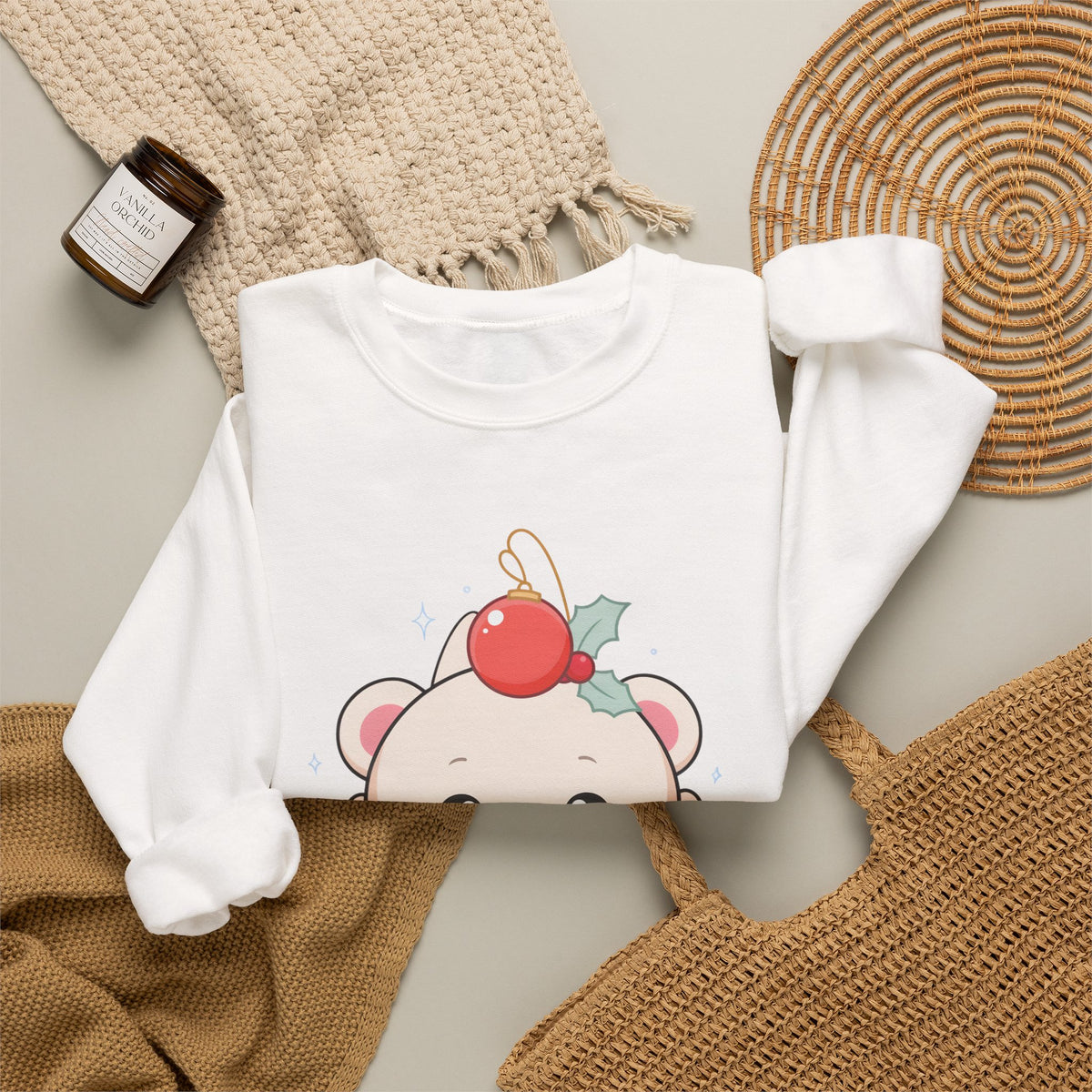 Kawaii Polar Bear Christmas Sweatshirt, Cute Holiday Crewneck