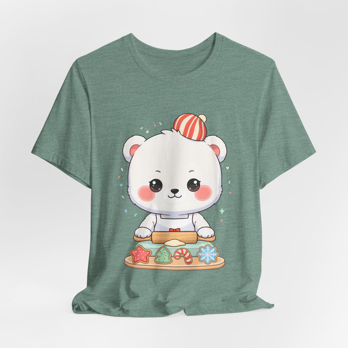 Christmas Cookie Baking Polar Bear Tee, Kawaii Holiday Shirt