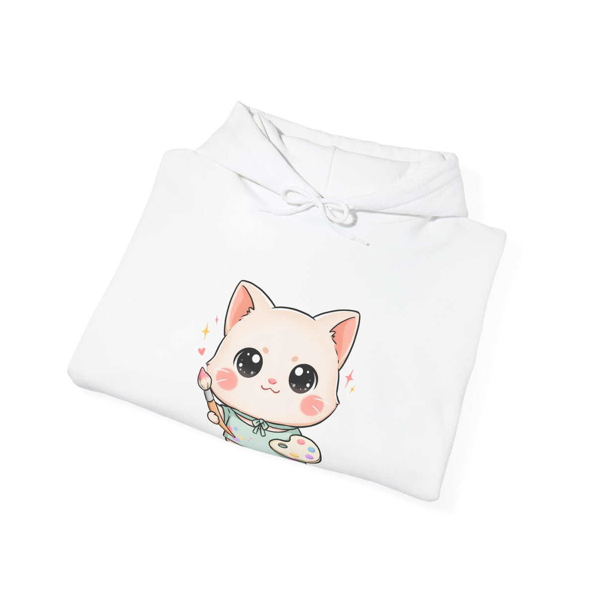 Kawaii Cat Artist Hoodie, Cute Painter Cat Sweatshirt
