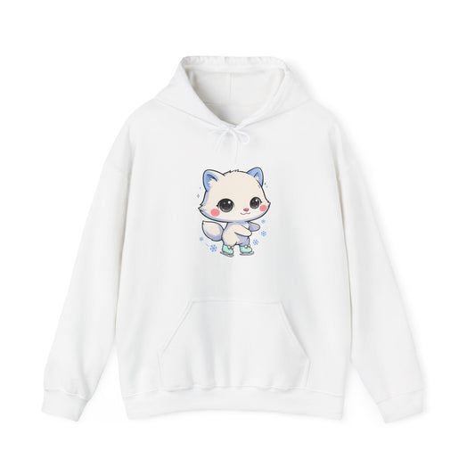 Kawaii Arctic Fox Hoodie, Cute Ice Skating Fox Sweatshirt