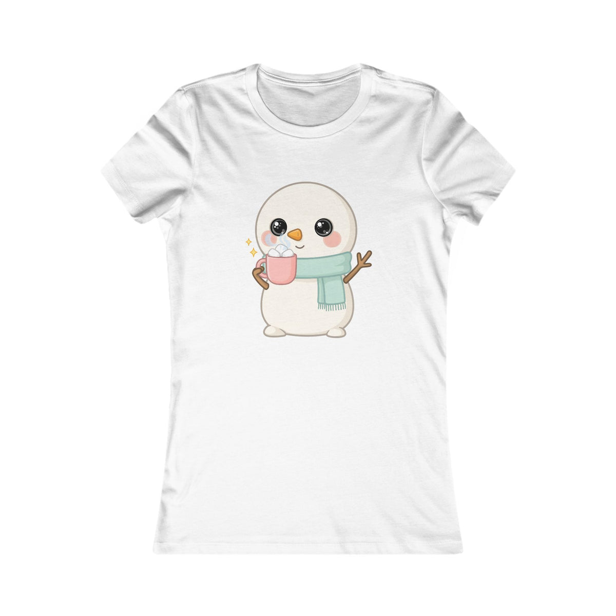 Kawaii Snowman T-Shirt, Hot Cocoa Winter Tee for Women