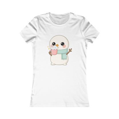 Kawaii Snowman T-Shirt, Hot Cocoa Winter Tee for Women
