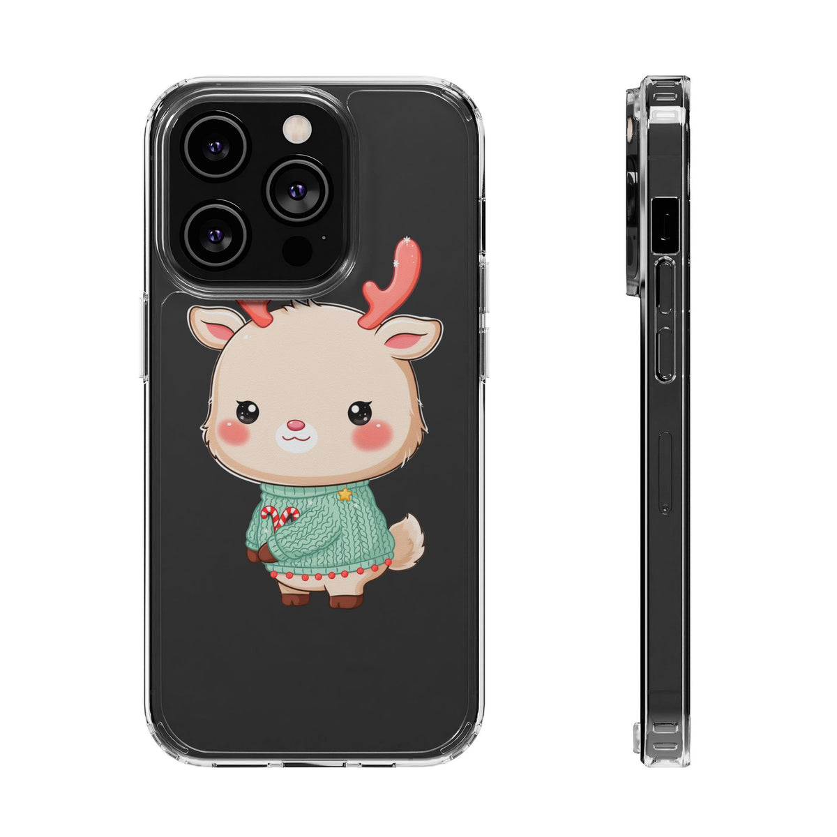 Kawaii Reindeer Clear Impact-Resistant Phone Case