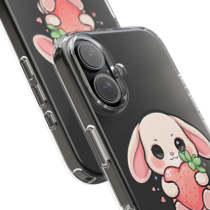Kawaii Bunny Strawberry Phone Case, Clear Impact-Resistant