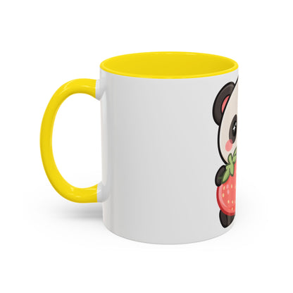Kawaii Panda Accent Coffee Mug, Strawberry Lover Gift