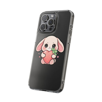 Kawaii Bunny Strawberry Phone Case, Clear Impact-Resistant