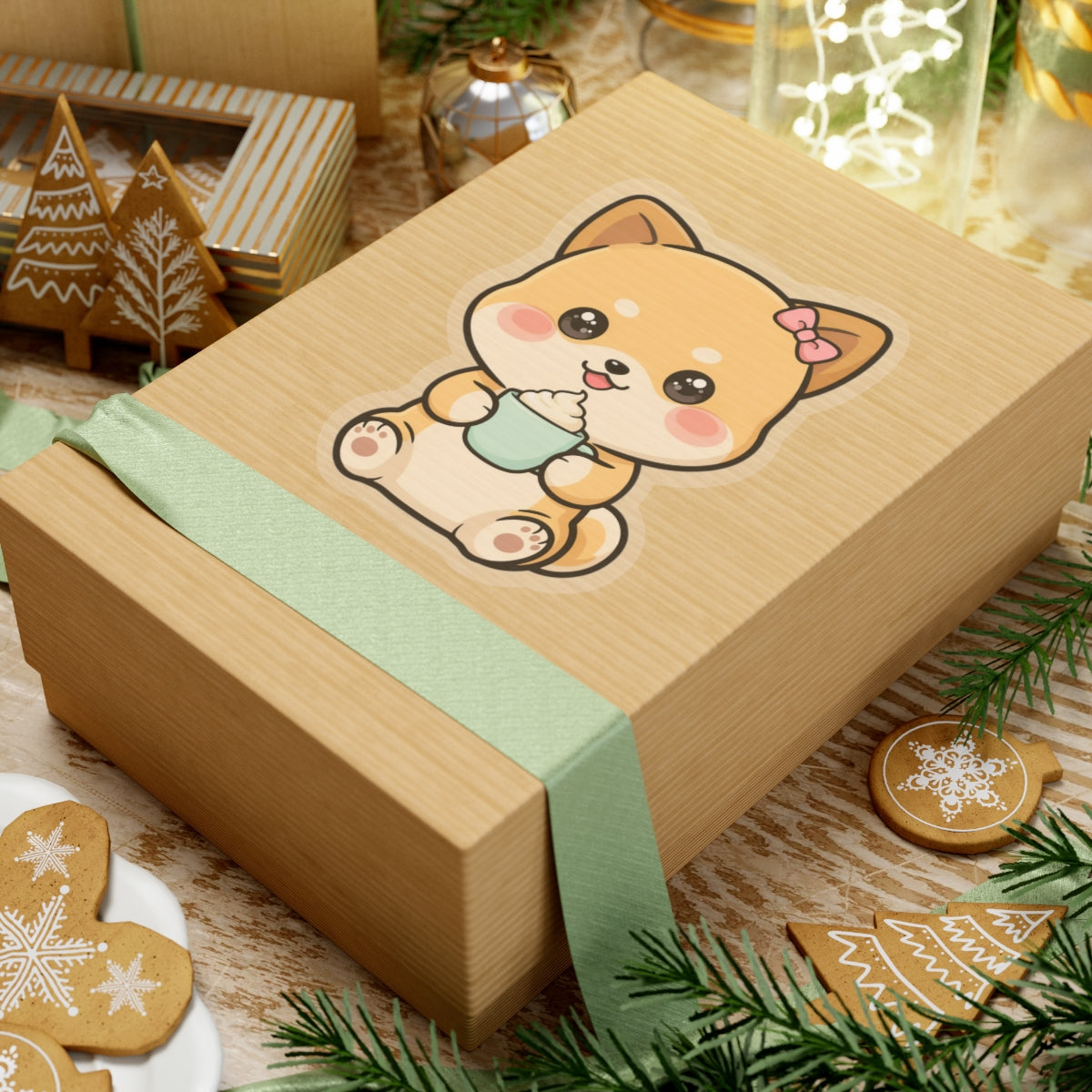 Kawaii Shiba Inu Latte Kiss-Cut Sticker for Coffee Lovers
