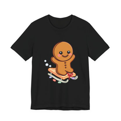 Gingerbread Man T-Shirt – Kawaii Holiday Sledding